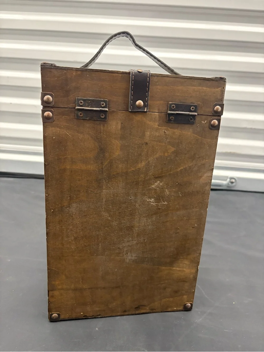 Wooden Vintage Trunk Wine Box Dark Belt Strap